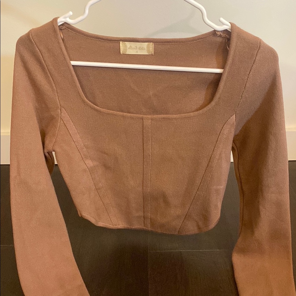 Altar’d State light Brown Long Sleeve Square Neck Top
